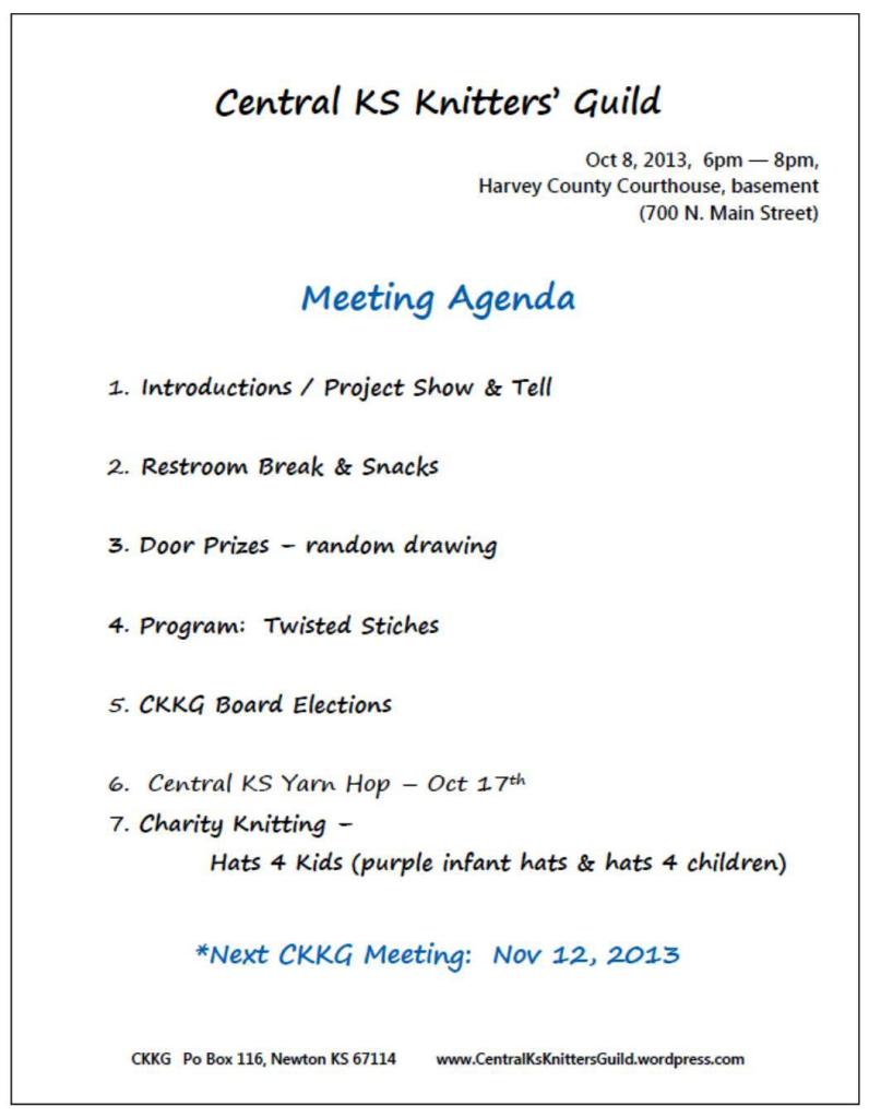 Oct CKKG agenda